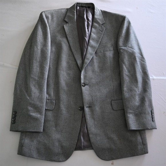 Jos‎ A Bank 44L Gray Herringbone Silk Camelhair Mens Jacket Blazer Sport Coat